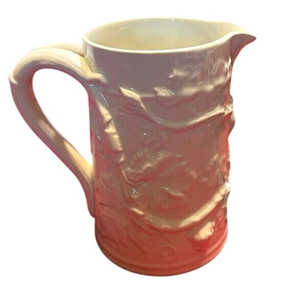 Antique Copeland Spode England White Ceramic Pitcher Embossed Vine Leaf Design 5 - Picture 2 of 4